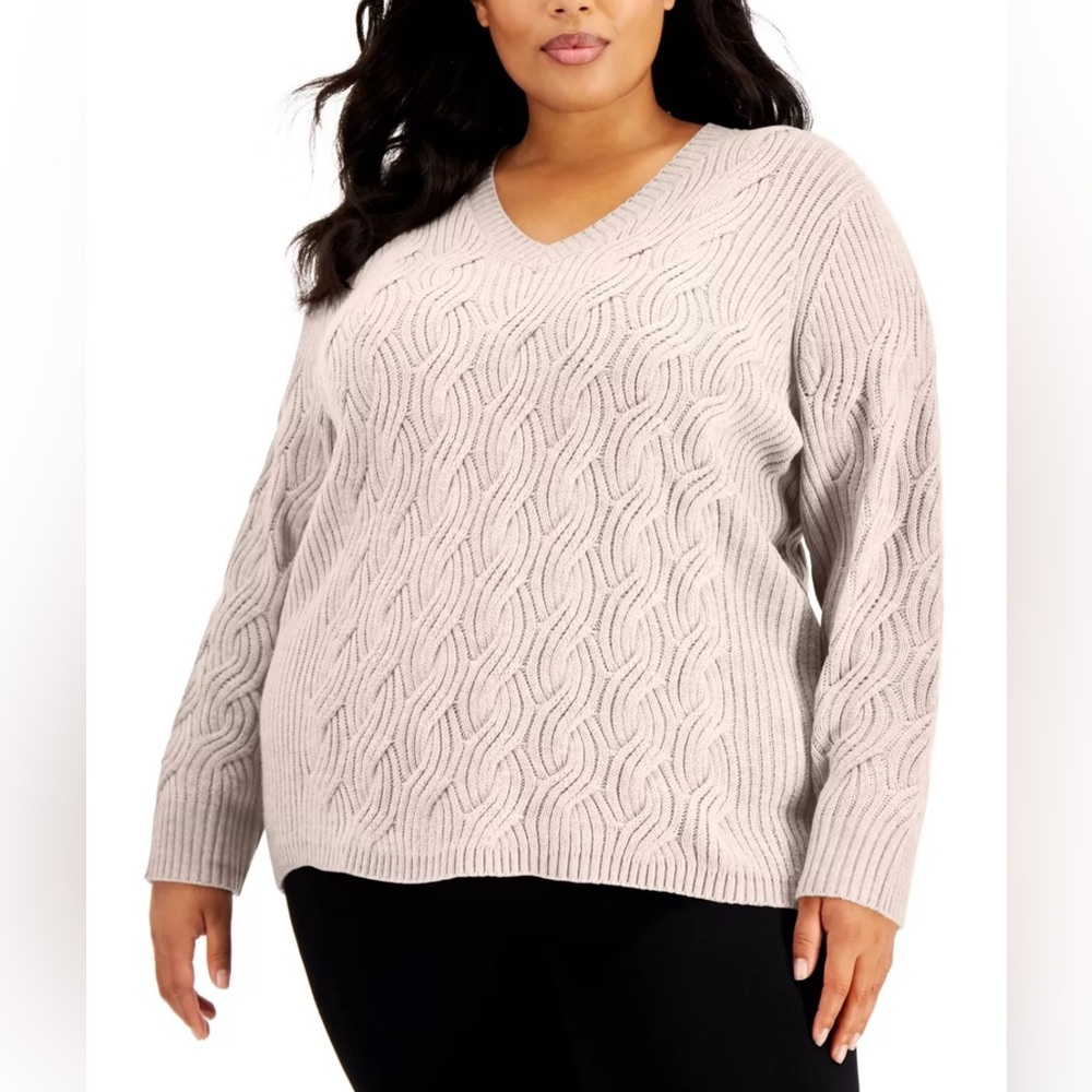 CALVIN KLEIN Womens Pink Long Sleeve V Neck Blouse Plus 0X